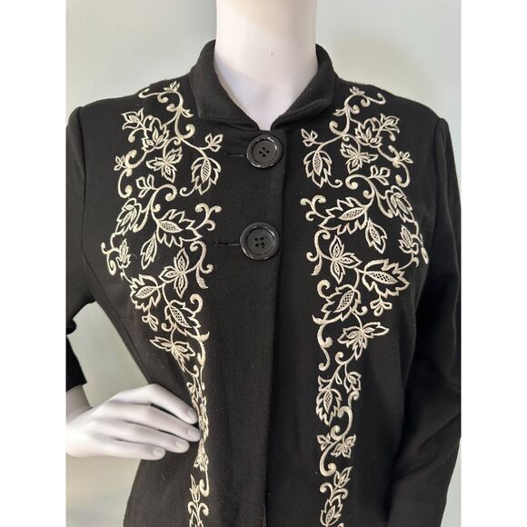 Coldwater Creek Black Ivory Floral Embroidered Jacket Sweater Top size Small - Picture 4 of 8